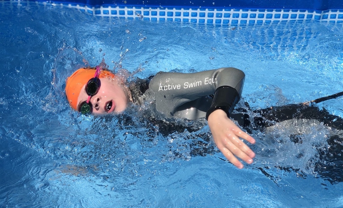 Connie's fundraising swim in paddling pool