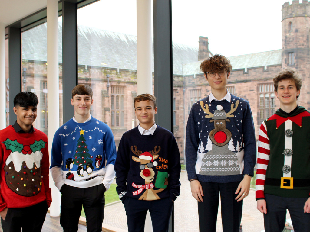 Bolton School Boys' Division Sixth Form students wearing their Christmas Jumpers to support Bolton Hospice