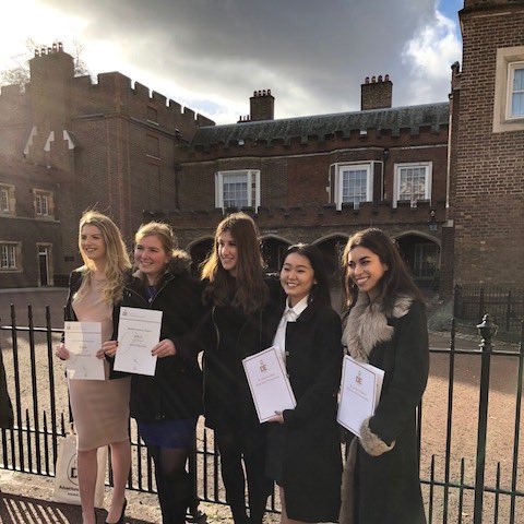 l-r Sophie Ware, Madeleine Webster Maria Christodoulou, Victoria Cheung, Shiva Naser Bromley High Alumnae recent sixth form leavers (BHS Class of 2017