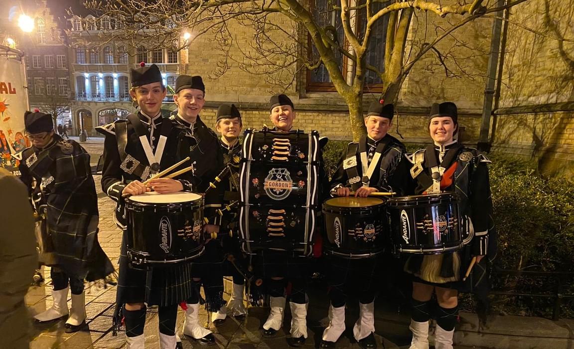 Gordon's drummers at the Menin Gate, where they took part in the Last Post Ceremony.