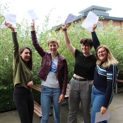 Girls celebrate results at Headington