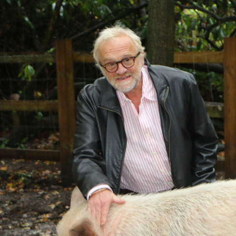 Antony with a Middle White pig