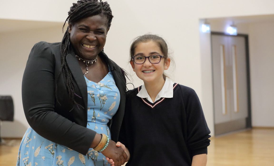 Dr Maggie Aderin-Pocock with JAGS pupil, Zuri