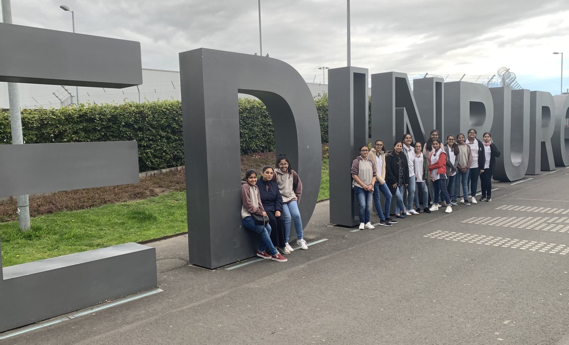 Pupils from UWS in India visiting Kilgraston School in Perthshire during September 2019. Chaplain, Paul Allaker and the girls (5)