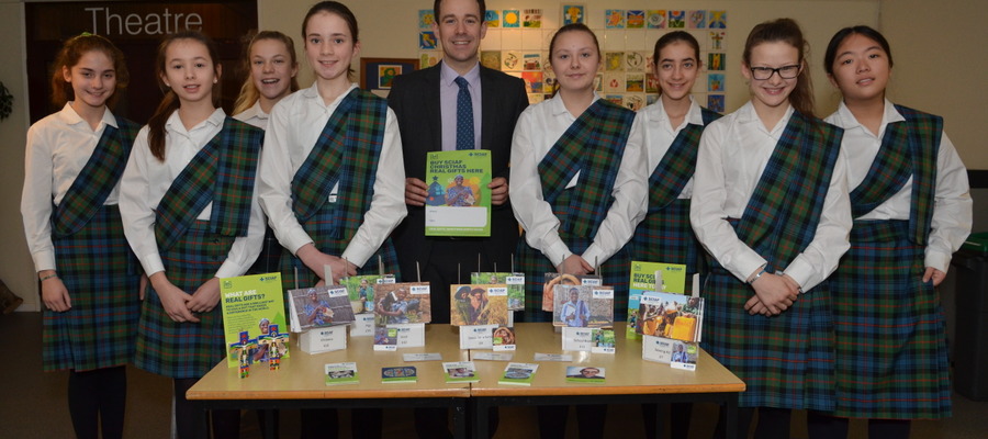 Kilgraston pupils with their teacher Mr Stephen Johnston fundraising for SCIAF during lunchtimes at school