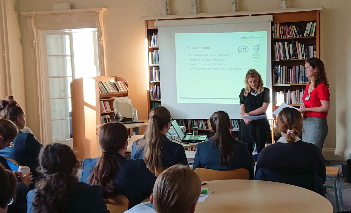 Sixth Form pupils hearing about a career in accountancy from specialists from Saffery Champness