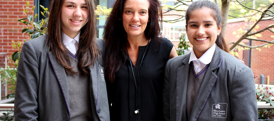 GCSE Sports students from MHSG, Sophie Tilley and Elise Kotegaonkar, meet Emma O'Reilly