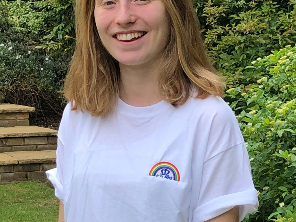 Hannah wearing her T-shirt