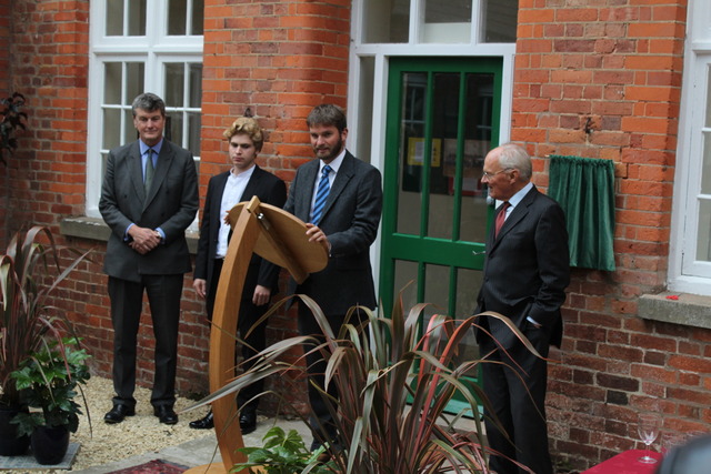 Headmaster Charlie Minogue with Mr Bury of the Millichope Foundation, Henry Kennedy and Julian Rogers Coltman