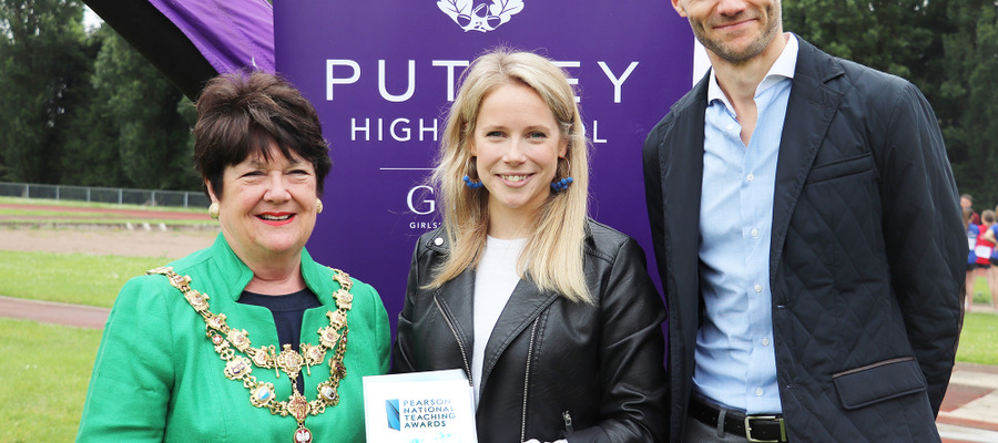 Miss Pippa Wadey receives her Silver Award from Mayor of Wandsworth, Councillor Jane Cooper and James Healey of Pearson