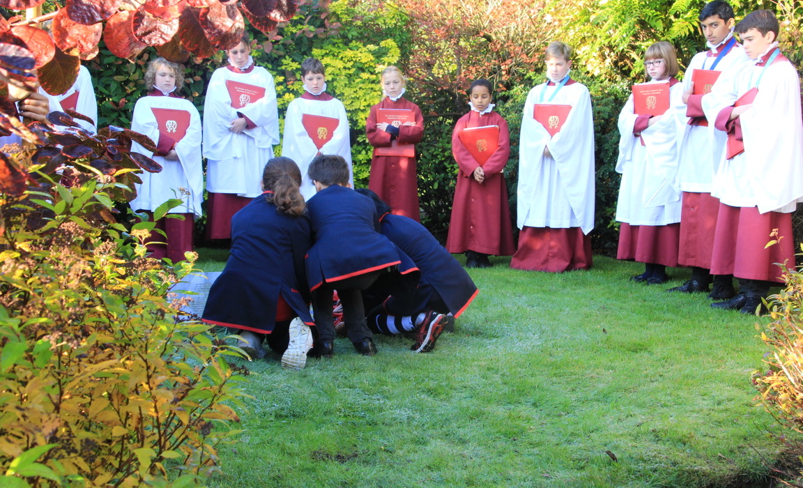 Children lay a poppy wreath