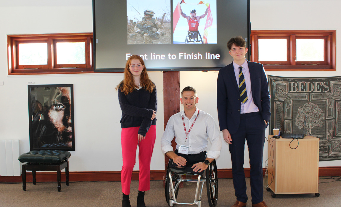 Bede’s Sixth Form pupils with Joe Townsend