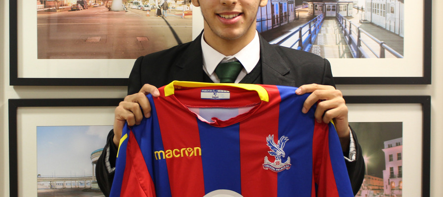 Bede’s pupil Ellison Wright with his Crystal Palace shirt