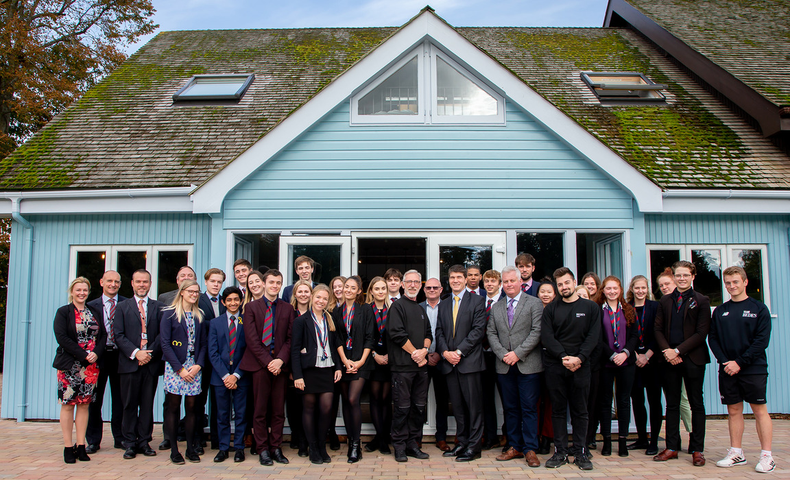 Bede’s Sixth Formers with Headmaster Peter Goodyer and members of the Bede’s Sixth Form and Estates teams