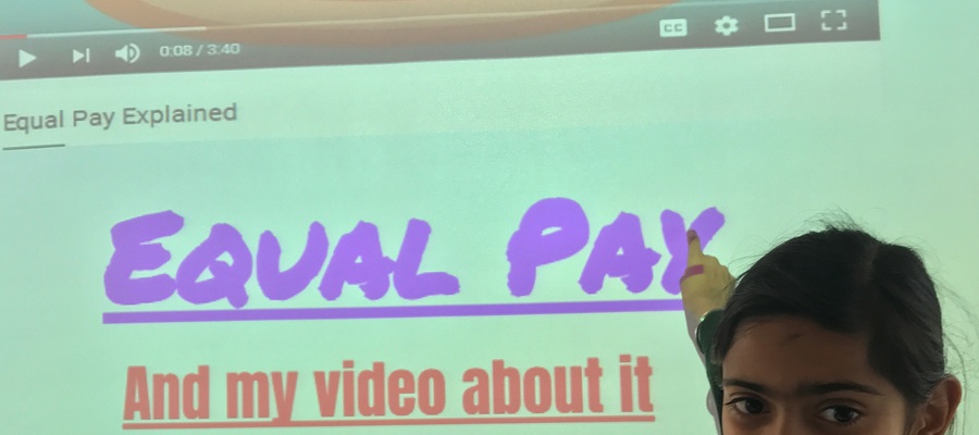 Uma delivers a presentation to the school on the topical issue of Equal Pay.