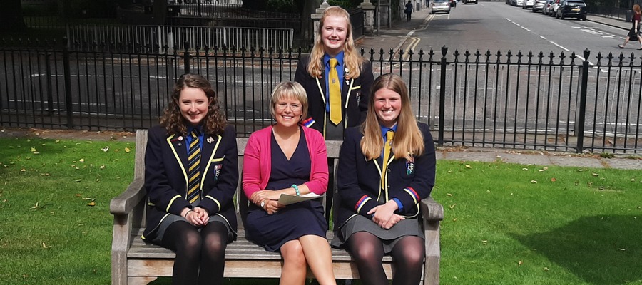 St Margaret's Head Teacher Anna Tomlinson with Eleanor Burnett-Stuart, Emma Murray and Eleanor Grant