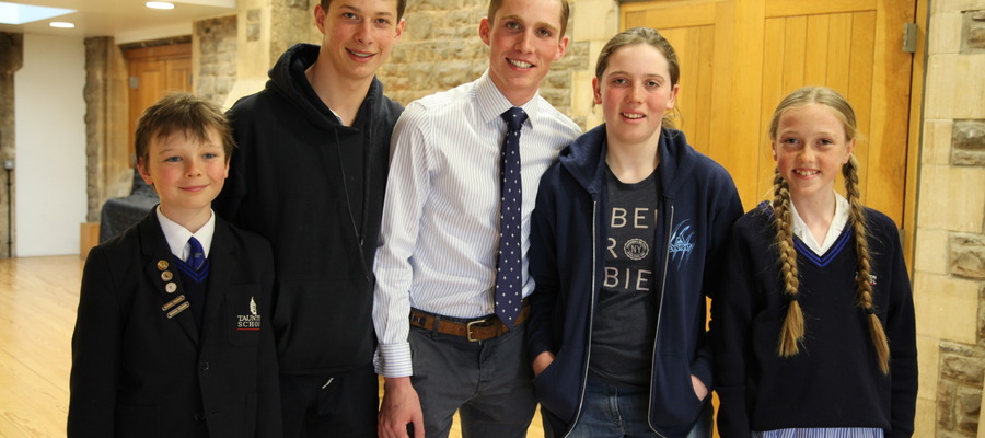 Taunton School pupils with Harry Cobden