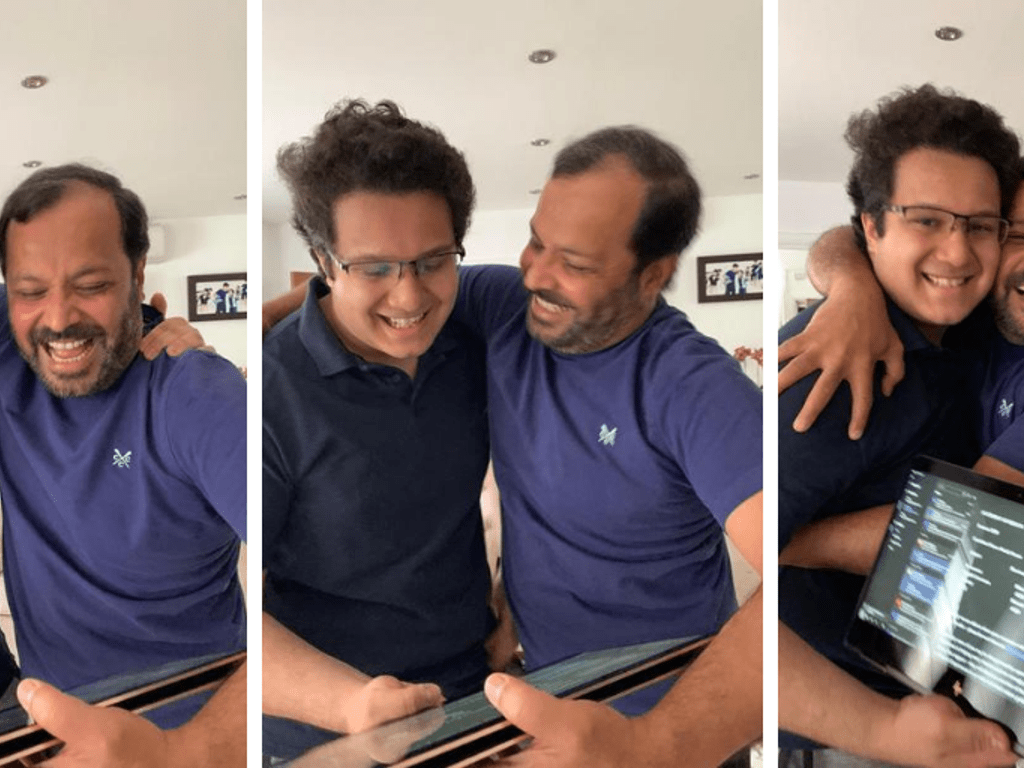 The moment Husain told his father his grades was captured on camera.