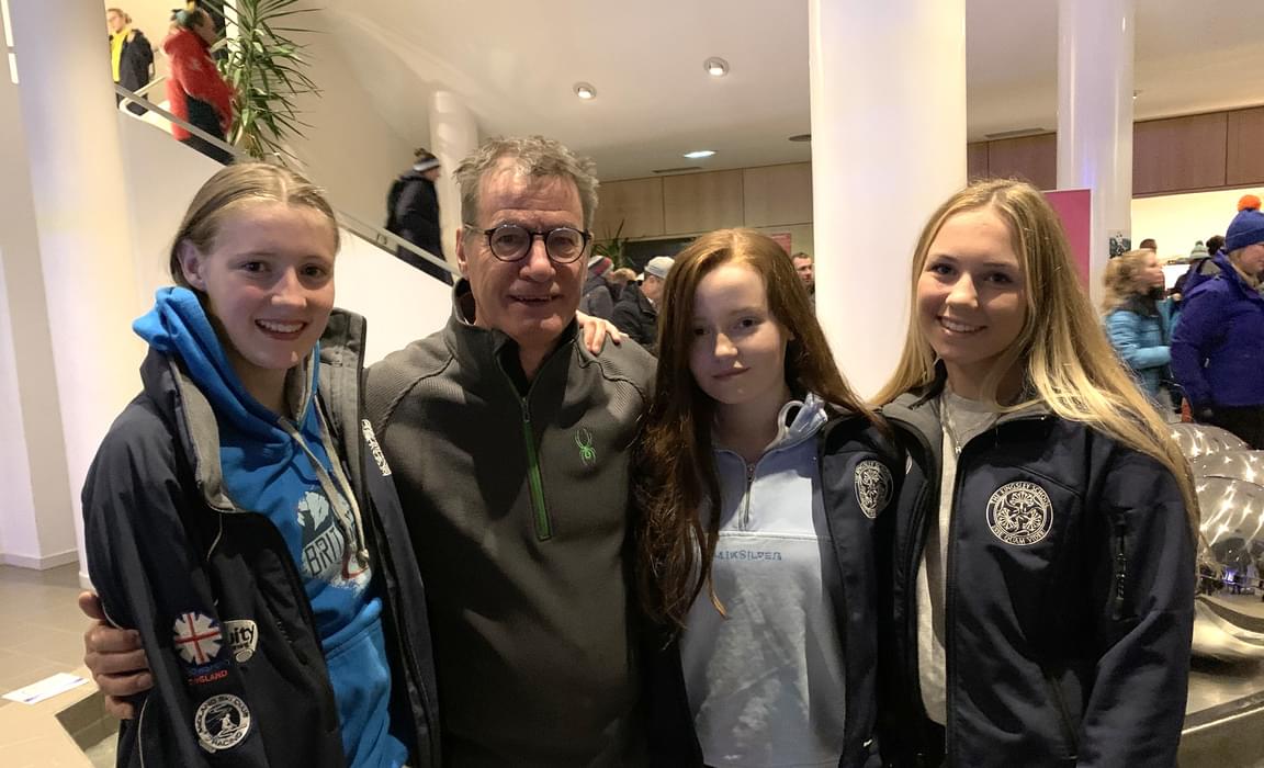 The Kingsley Ski Team L-R: Lucy Sainsbury, Manager Mr Alan Edwards, Emma Lawton, Hannah Dennison