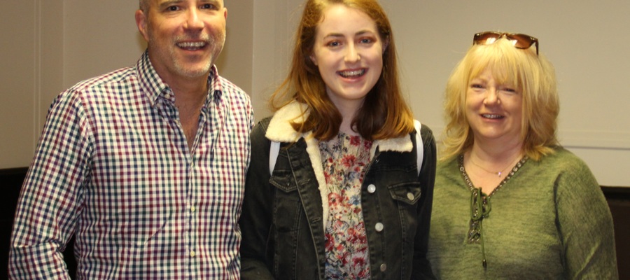 Charlotte Foster Lill celebrates her A Level results with her parents