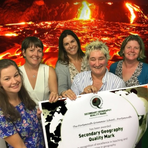 left to right: Miss Louisa Burton, Mrs Tracy Knott, Mrs Helen Sands, Miss Sarah Stewart (Head of Geography and Geology), Ms Fiona Nicholson